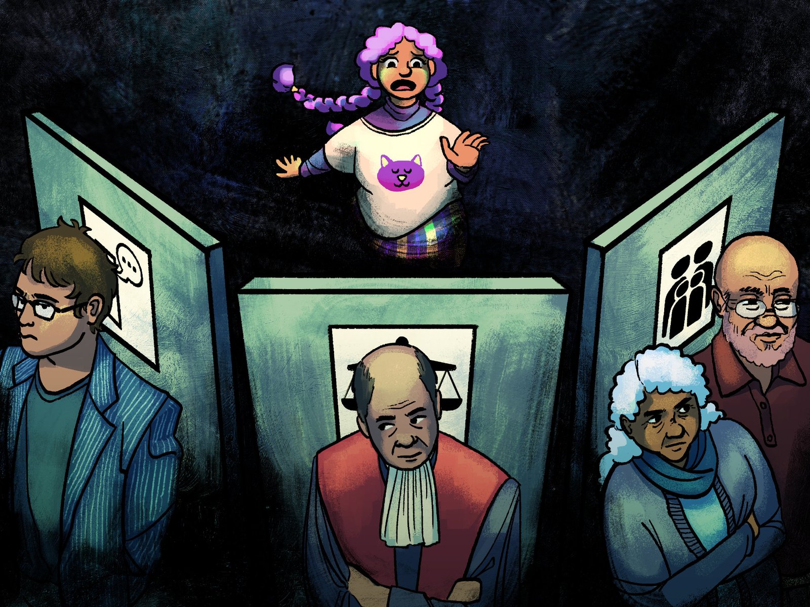 The image has been used to depict the psychological impact of digital violence. 